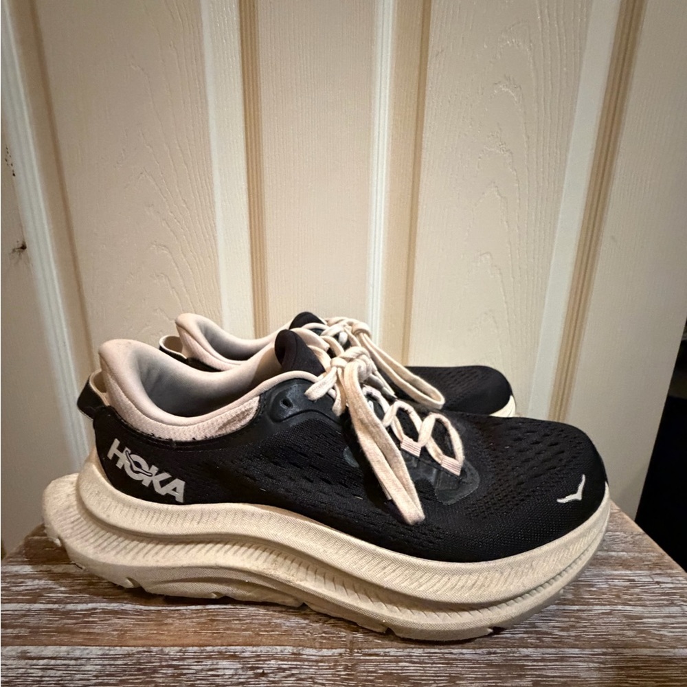 Hoka Black and Cream Athletic Shoes